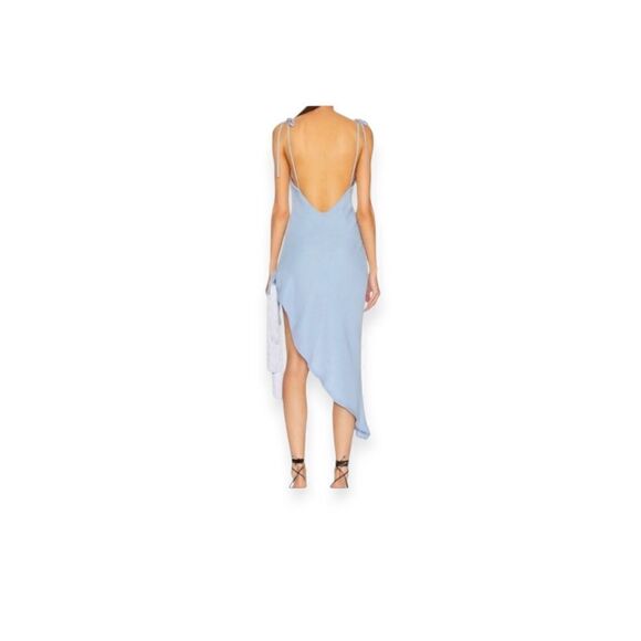 Cult Gaia Giselle Tie Hem Stretch Silk Slipdress In Bluebell Midi Dress Blue - Picture 5 of 16